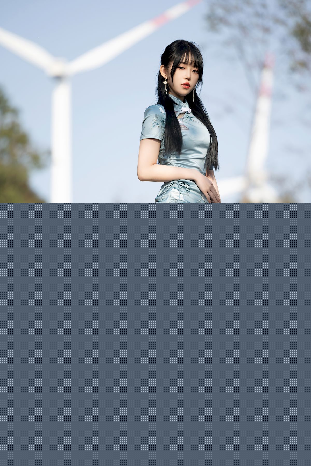 语画界美女模特小奶瓶呜呜蓝灰色带图案旗袍服饰性感写真 – 美女 –-御萝部落